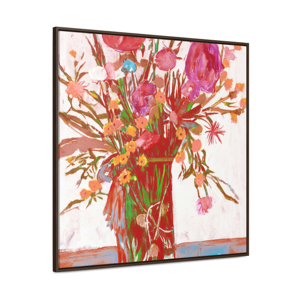 Bright Pinks Floral Painting,   Art, Ai Generated, 141 Gallery Canvas Wraps, Square Frame