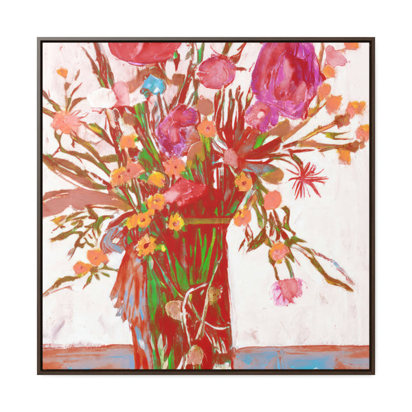 Bright Pinks Floral Painting,   Art, Ai Generated, 141 Gallery Canvas Wraps, Square Frame